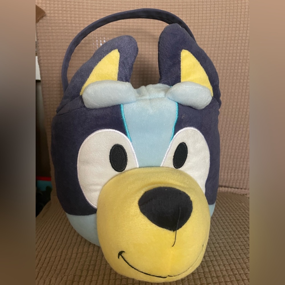 Plush Blue and Yellow Dog Face Bag